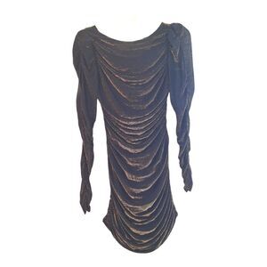 Vintage 80s Lurex Fitted Cocktail Dress Metallic Ruched Bodycon USA Union Made S